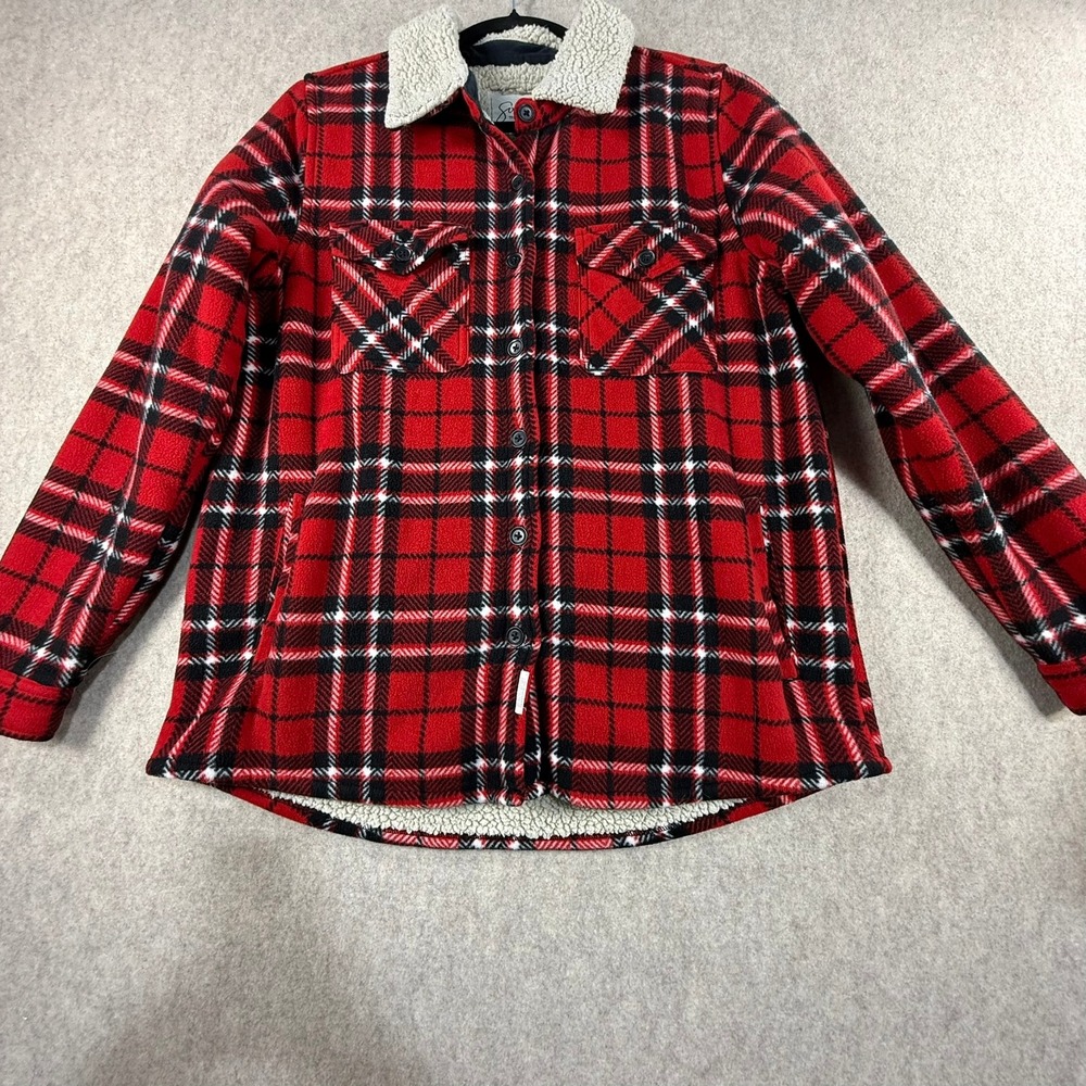Soho Threads Red Black Plaid Fleece Sherpa Lined Shacket Jacket Mens Medium